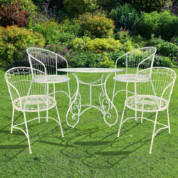 Dibor Vintage Ornate Cream 5 Piece Outdoor Alfresco Garden Furniture Dining Table And Chair Folding Bistro Set