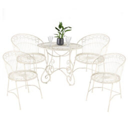 Dibor Vintage Ornate Cream 5 Piece Outdoor Alfresco Garden Furniture Dining Table And Chair Folding Bistro Set - thumbnail 2
