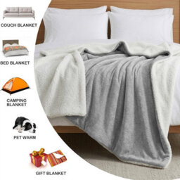 Moonlight Bedding Sherpa Fleece Throw Blanket Silver Single Soft Thick & Fluffy Reversible Throw For Sofa, Bed & Travel Blanket - thumbnail 4