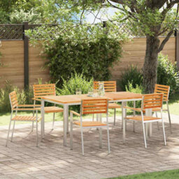 Berkfield Garden Dining Set 7 Pcs Brown Solid Teak Wood & Stainless Steel
