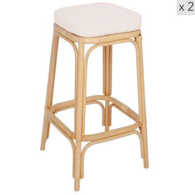 Nordlys Set Of 2 Natural Rattan Beige Bar Stools Exotic Boho Dining Room - image 1