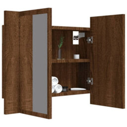 Berkfield Led Mirror Cabinet Brown Oak 60X12X45 Cm Engineered Wood - thumbnail 7