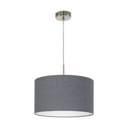 Stylish Satin Nickel Pendant Ceiling Light With Grey Fabric Shade - thumbnail 1