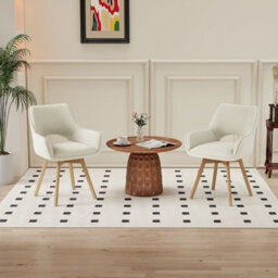Longtoo Set Of 2 Swivel Dining Chairs , Swivel Upholstered Chairs With Armrests And Wooden Legs, Beige - thumbnail 1