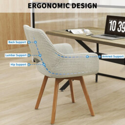 Longtoo Set Of 2 Swivel Dining Chairs , Swivel Upholstered Chairs With Armrests And Wooden Legs, Beige - thumbnail 4
