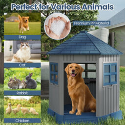 Costway Barn-Shaped Pet Kennel For Small Medium Dogs Outdoor Dog House W/ 2 Windows - thumbnail 4