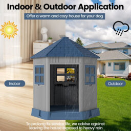Costway Barn-Shaped Pet Kennel For Small Medium Dogs Outdoor Dog House W/ 2 Windows - thumbnail 3