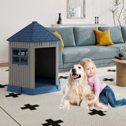 Costway Barn-Shaped Pet Kennel For Small Medium Dogs Outdoor Dog House W/ 2 Windows - thumbnail 9
