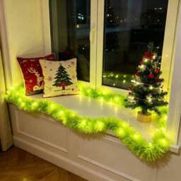 Amorly 2 Pack Christmas Led Wreath String Lights 5.7M 40Led Battery Powered Green Decorative Ribbon Lights For Christmas Party Window - thumbnail 6