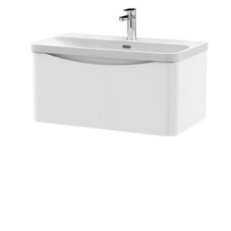 Balterley Dunwood Modern Bathroom Wall Hung 1 Drawer Vanity Unit & Ceramic Basin, Satin White, 800mm