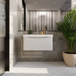 Balterley Dunwood Modern Bathroom Wall Hung 1 Drawer Vanity Unit & Ceramic Basin, Satin White, 800mm - thumbnail 2