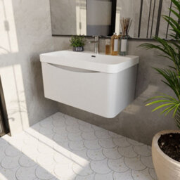 Balterley Dunwood Modern Bathroom Wall Hung 1 Drawer Vanity Unit & Ceramic Basin, Satin White, 800mm - thumbnail 4