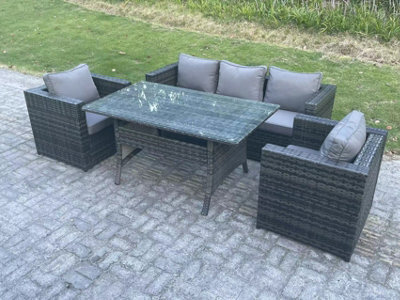 Fimous 5 Seater Pe Wicker Rattan Garden Furniture Set Patio Chair And Rectangular Dining Table Set Dark Grey Mixed - image 1