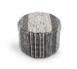 Littens Black Geometric Handwoven Chunky Cotton Round Pouffe Seat Bean Bag Footstool 50Cm X 35Cm