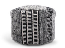 Littens Black Geometric Handwoven Chunky Cotton Round Pouffe Seat Bean Bag Footstool 50Cm X 35Cm - thumbnail 3