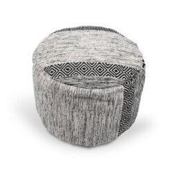 Littens Black Geometric Handwoven Chunky Cotton Round Pouffe Seat Bean Bag Footstool 50Cm X 35Cm - thumbnail 2