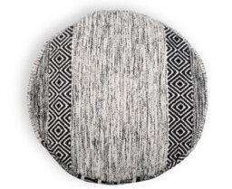 Littens Black Geometric Handwoven Chunky Cotton Round Pouffe Seat Bean Bag Footstool 50Cm X 35Cm - thumbnail 4