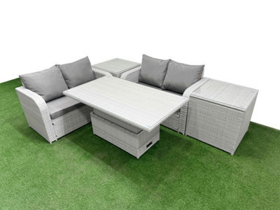 Fimous 4 Seater Outdoor Love Sofa Set Rattan Garden Furniture Set Adjustable Lifting Table 2 Side Tables Light Grey - image 1