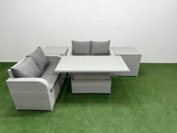 Fimous 4 Seater Outdoor Love Sofa Set Rattan Garden Furniture Set Adjustable Lifting Table 2 Side Tables Light Grey - thumbnail 2