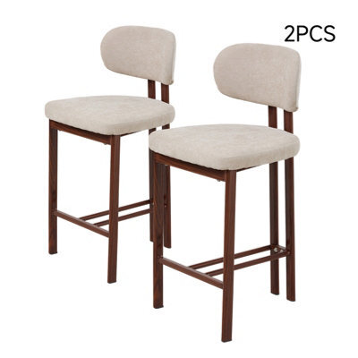 Living And Home Set Of 2 Beige Chenille Upholstered Bar Stools With Metal Legs & Footrest - image 1