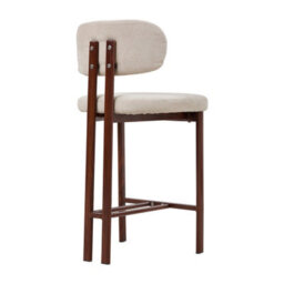 Living And Home Set Of 2 Beige Chenille Upholstered Bar Stools With Metal Legs & Footrest - thumbnail 4