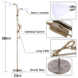Living And Home 180Cm E14 Base Bronze Metal Double Headed Floor Lamp Floor Light With Individual Switch For Bedroom Living Room - thumbnail 2