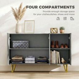 Homcom Storage Cabinet, Sideboard With Adjustable Shelves, High Gloss Grey - thumbnail 5