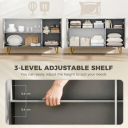 Homcom Storage Cabinet, Sideboard With Adjustable Shelves, High Gloss Grey - thumbnail 6
