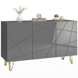 Homcom Storage Cabinet, Sideboard With Adjustable Shelves, High Gloss Grey - thumbnail 2