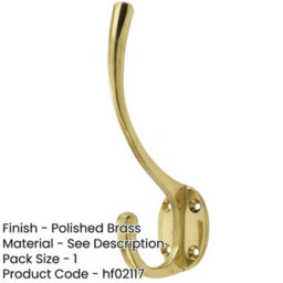 Loops Elegant Solid Brass Hat And Coat Hook - 142mm Polished Finish - Wall Mounted Clothing Hook - thumbnail 2