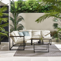 Furniturebox Hydra Corner Garden Sofa Set, Cream Metal Outdoor Furniture, 5 Seat Patio Garden Sofa Table Set, Outdoor Corner Sofa - thumbnail 2