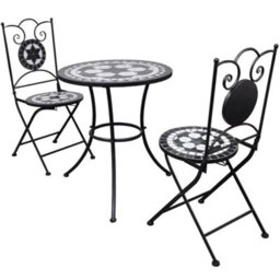 Berkfield 3 Piece Bistro Set Ceramic Tile Black And White