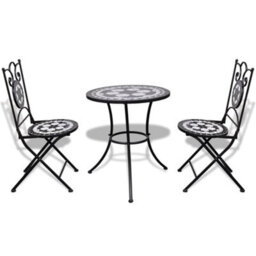 Berkfield 3 Piece Bistro Set Ceramic Tile Black And White - thumbnail 2