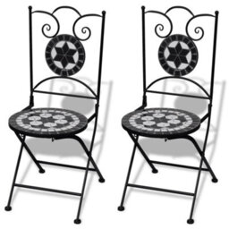 Berkfield 3 Piece Bistro Set Ceramic Tile Black And White - thumbnail 3
