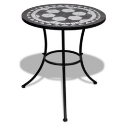Berkfield 3 Piece Bistro Set Ceramic Tile Black And White - thumbnail 7