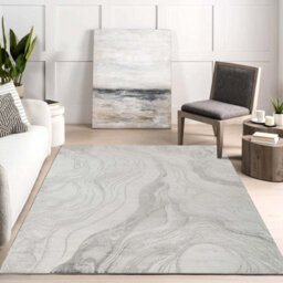 Novu Modern Abstract Living Room Area Rug Metallic Sheen- Stream Grey 160Cm X 230Cm - thumbnail 1