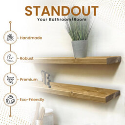 MKGT Set Of 2 Rustic Wooden Floating Shelves With Hidden Brackets (Rustic Pine, 60Cm (0.6M) - thumbnail 3