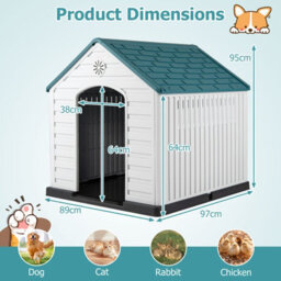 Costway Large Plastic Dog House Indoor Outdoor Doggy Kennel With Air Vents-Dark Blue - thumbnail 2