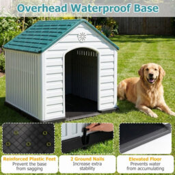 Costway Large Plastic Dog House Indoor Outdoor Doggy Kennel With Air Vents-Dark Blue - thumbnail 6