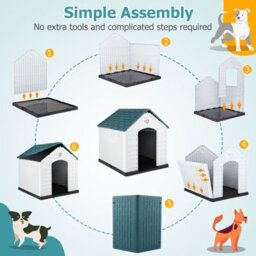 Costway Large Plastic Dog House Indoor Outdoor Doggy Kennel With Air Vents-Dark Blue - thumbnail 7