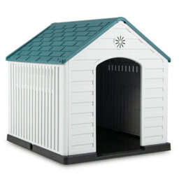 Costway Large Plastic Dog House Indoor Outdoor Doggy Kennel With Air Vents-Dark Blue - thumbnail 9