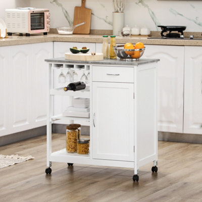 Homcom Kitchen Trolley Utility Cart W/ Wheel Wine Rack Open Shelf And Cabinet - image 1