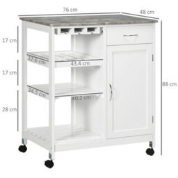Homcom Kitchen Trolley Utility Cart W/ Wheel Wine Rack Open Shelf And Cabinet - thumbnail 3