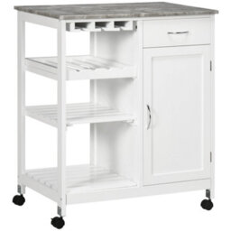 Homcom Kitchen Trolley Utility Cart W/ Wheel Wine Rack Open Shelf And Cabinet - thumbnail 2