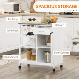 Homcom Kitchen Trolley Utility Cart W/ Wheel Wine Rack Open Shelf And Cabinet - thumbnail 5
