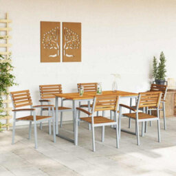 Berkfield Garden Dining Set 7 Pcs Grey And Brown Solid Acacia Wood - thumbnail 4