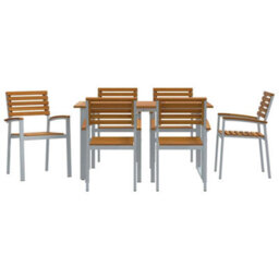 Berkfield Garden Dining Set 7 Pcs Grey And Brown Solid Acacia Wood - thumbnail 7