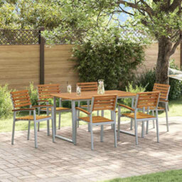 Berkfield Garden Dining Set 7 Pcs Grey And Brown Solid Acacia Wood