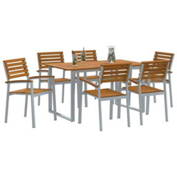 Berkfield Garden Dining Set 7 Pcs Grey And Brown Solid Acacia Wood - thumbnail 3