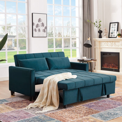 Sofa Bed Double, Convertible 3 In 1 Pull Out Velvet Sofa Bed, 2 Seater Guest Bed Settee, Max Load 300Lbs - Green - image 1